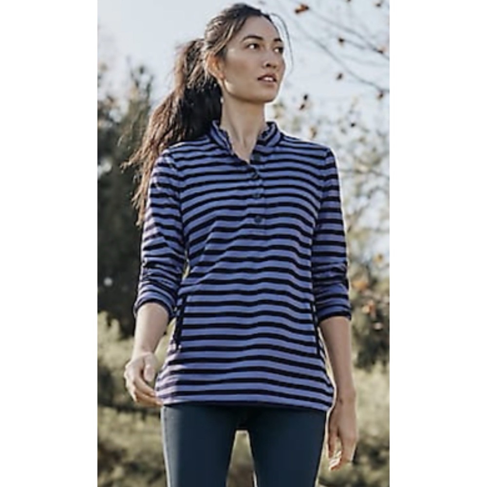 NWT J.Jill Elevate Terry Buttoned Popover Top 2X Striped Nautical Henley Pockets